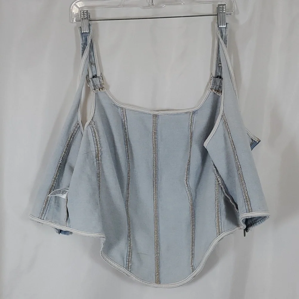 Wild Fable Women's Cropped Denim Corset Tank Top ~ Blue - Picture 15 of 16